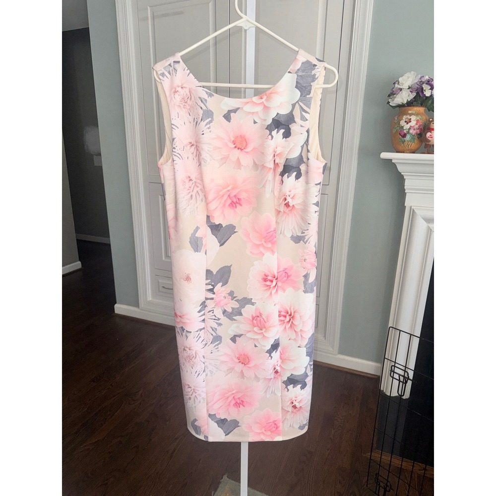 White House Black Market Pink Floral Scuba‎ Sheath Dress Size 12 Sleeveless